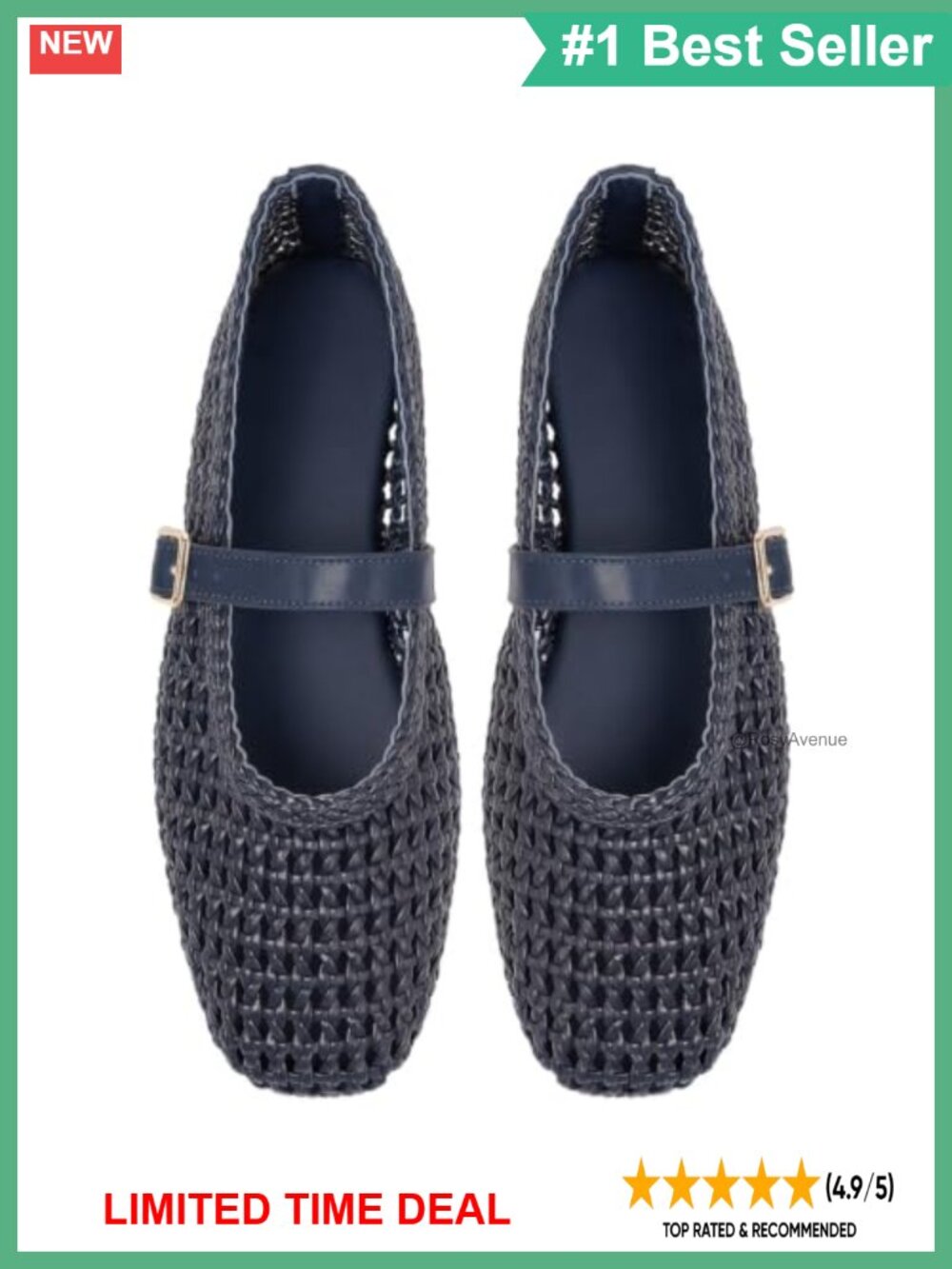 Woven Ballet Flats Square Toe Mary Jane Shoes Faux Leather Mesh Buckle Strap